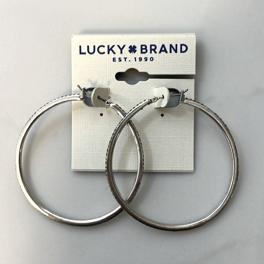 Lucky Brand Pave Hoop, Silver NWT
